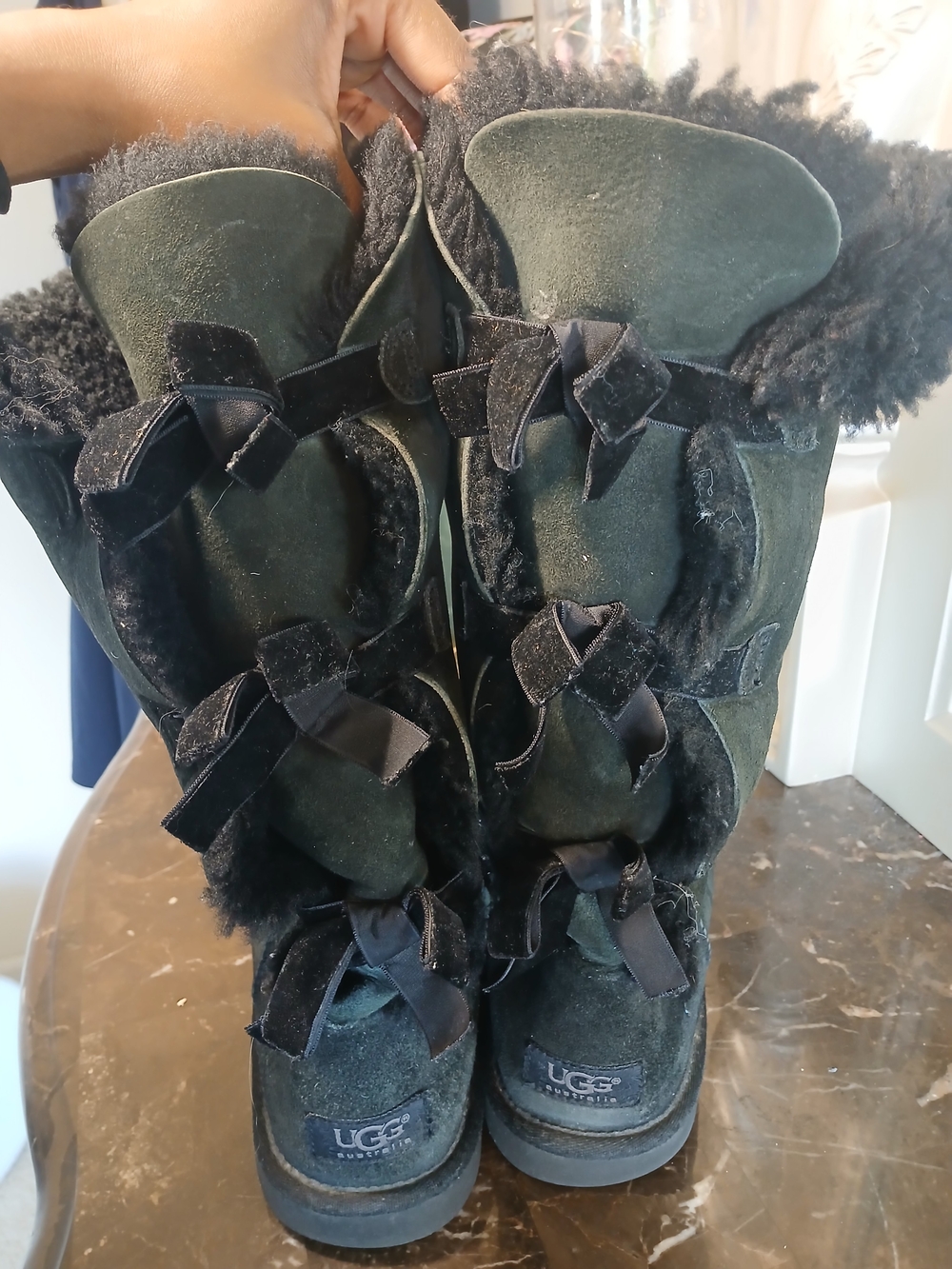 UGG Black Suede Tall Bow-Back Winter Boots
